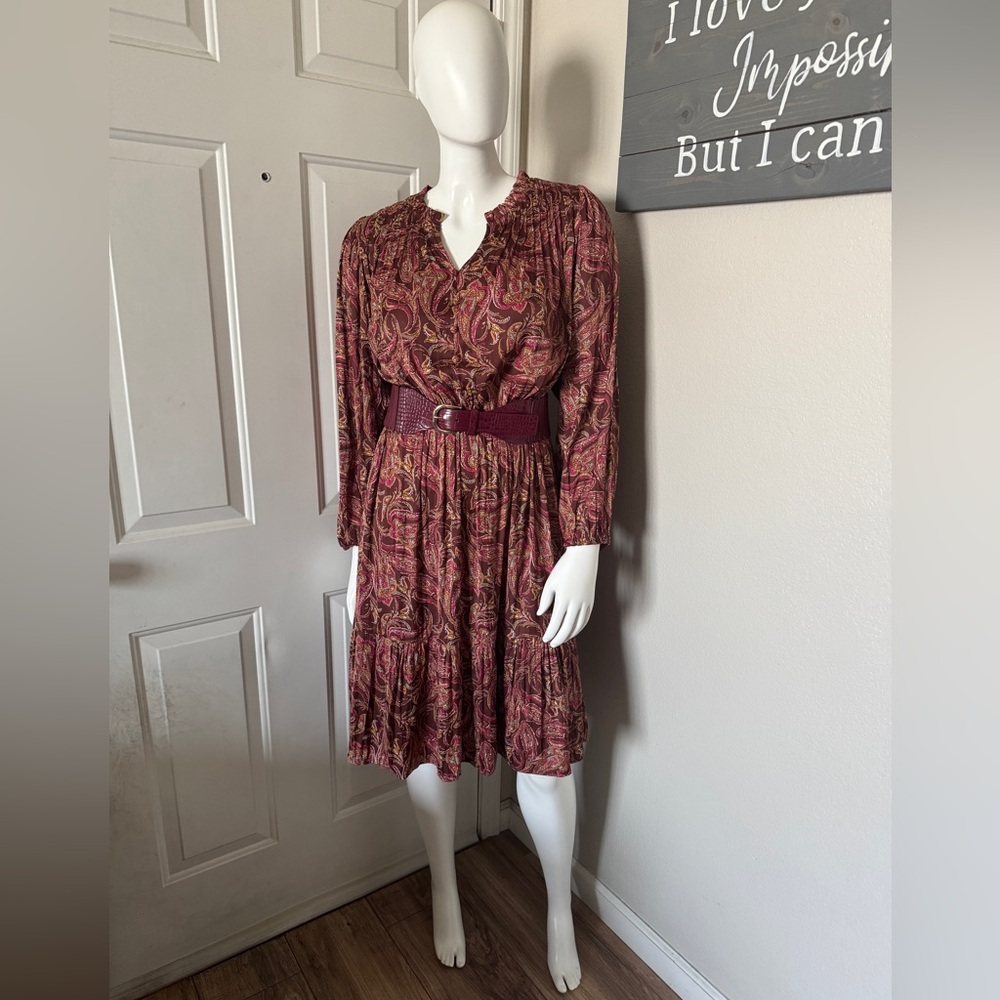 Lane Bryant Paisley Long Sleeve Dress - Burgundy and Gold